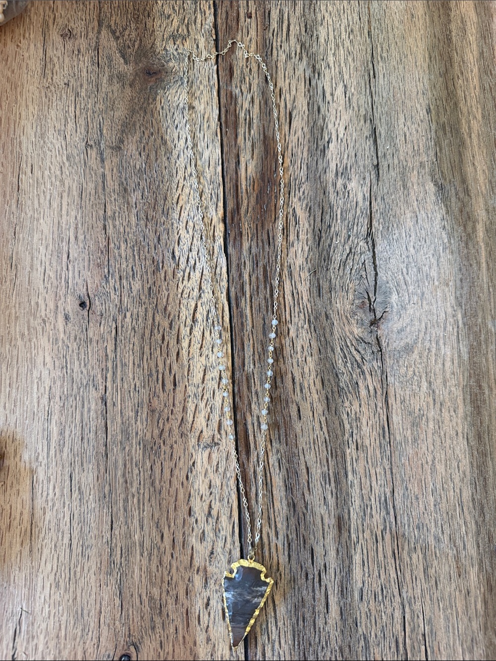 Gold-Edged Gray Arrowhead Pendant Necklace - Women's Jewelry